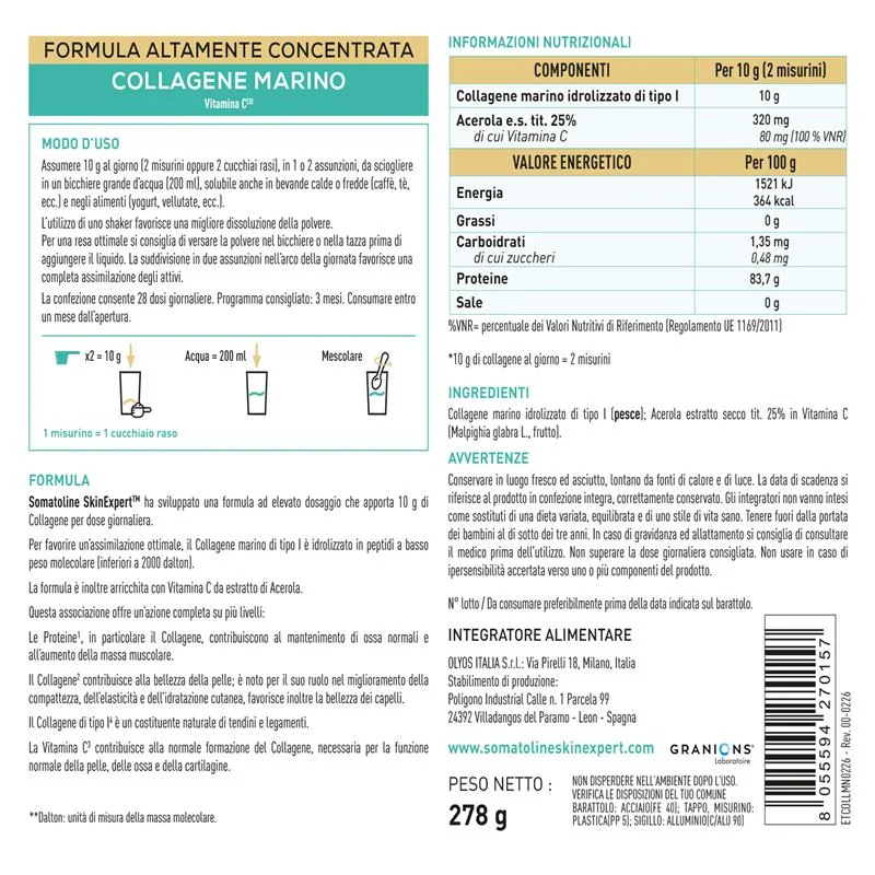 Somatoline Collagene Marino 278 G Gusto Neutro
