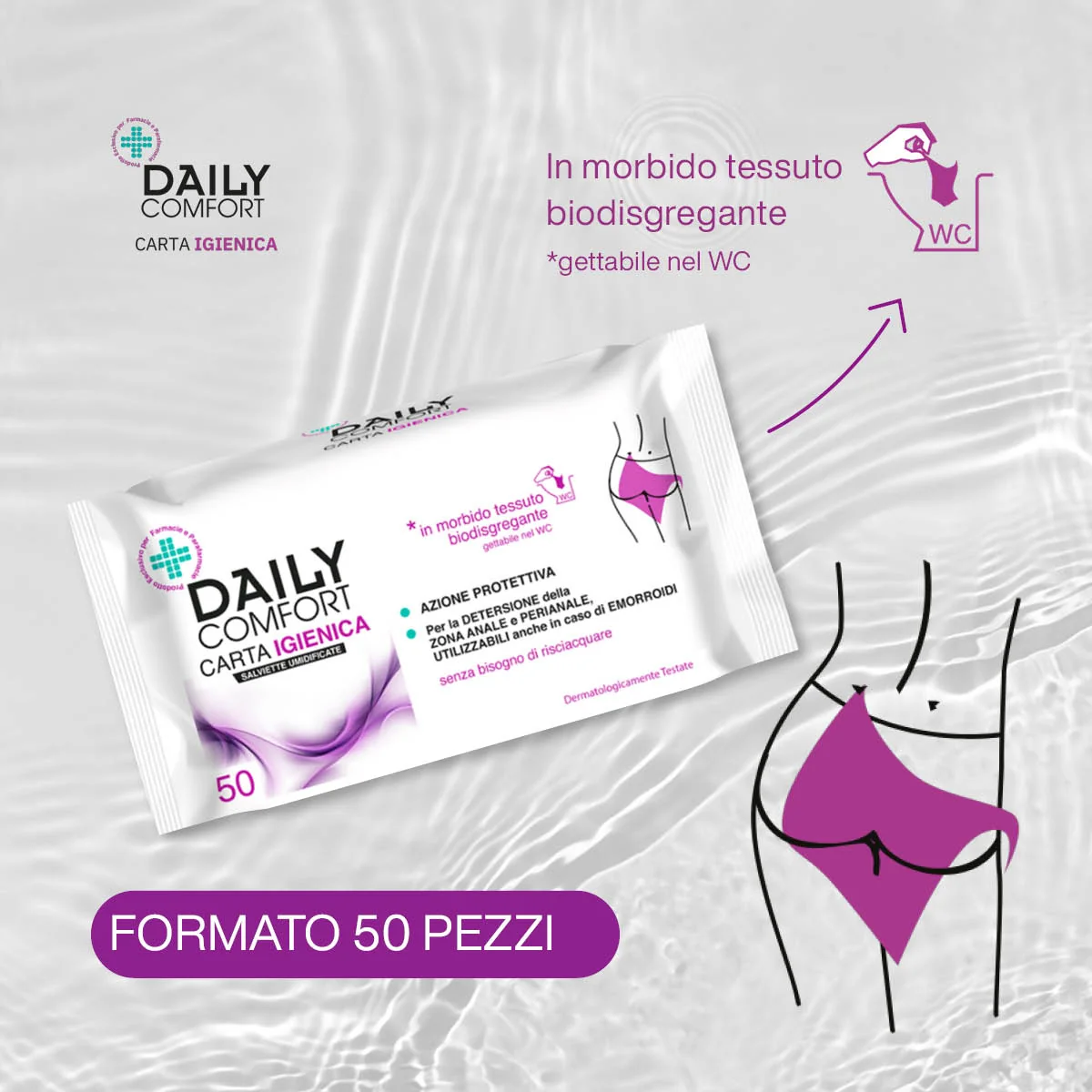 Daily Comfort Carta Igienica Umidificata 50 Pezzi Azione Detergente