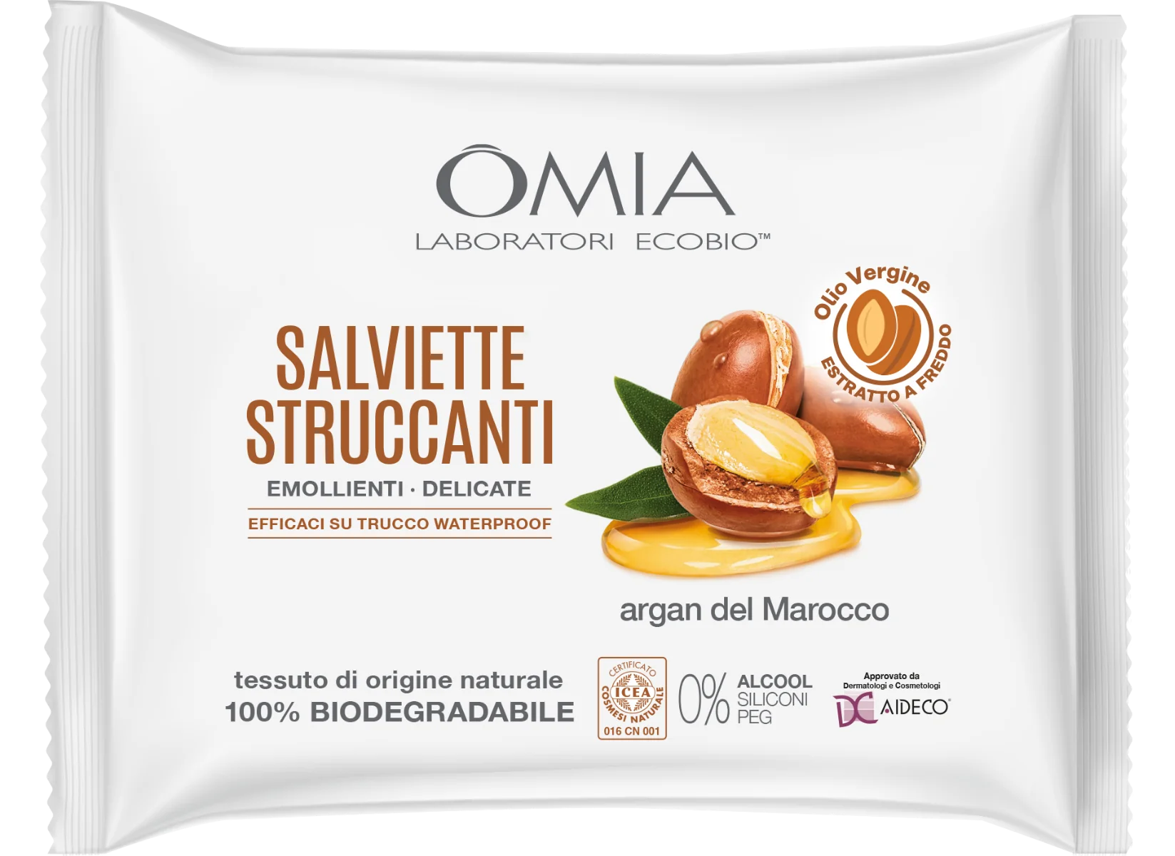 Omia Salviette Struccanti Viso Occhi Labbra All'Olio D'Argan Del Marocco 20 Pezzi