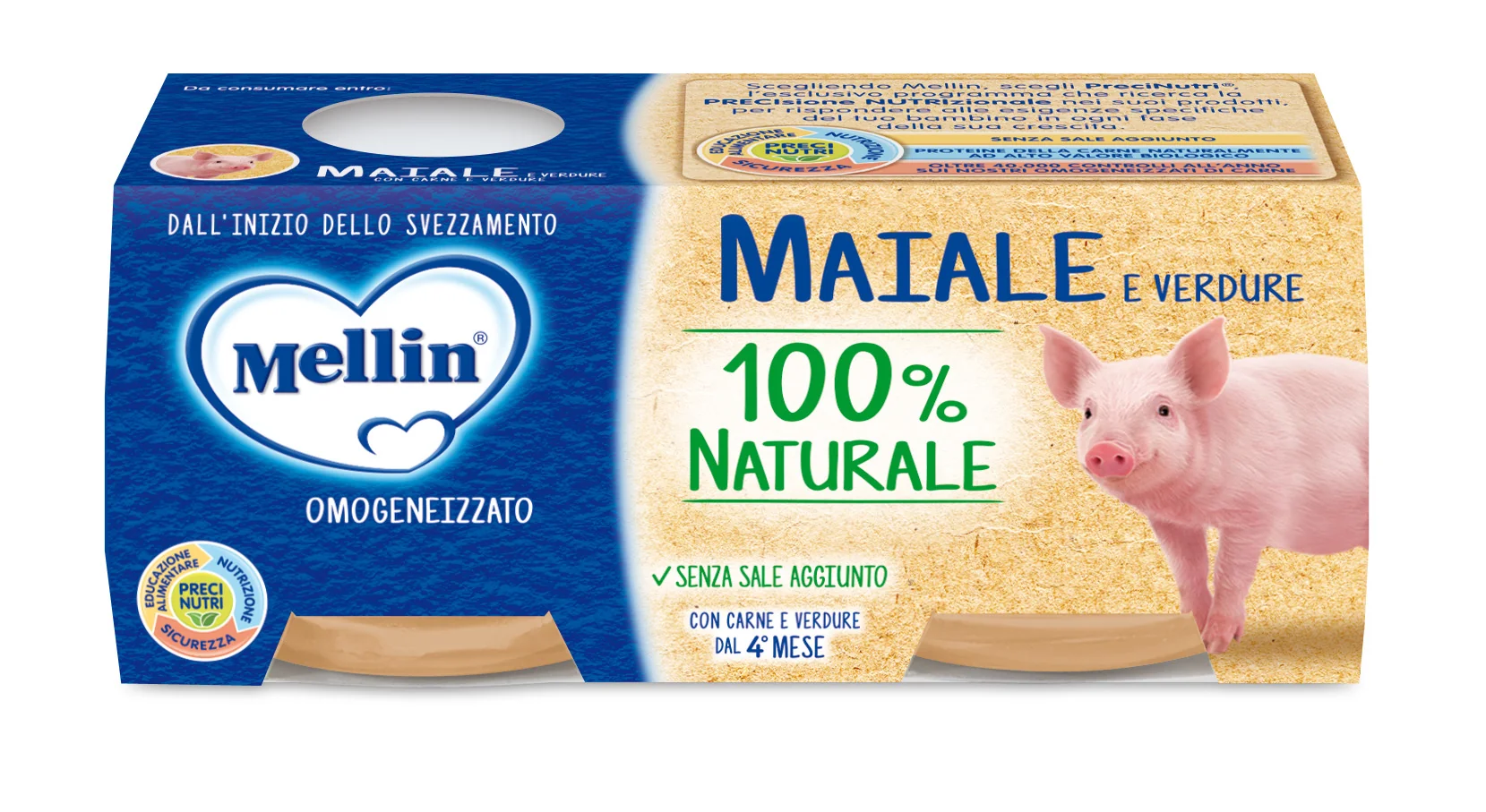 Mellin OMOGENEIZZATO Maiale Con Verdure 2 X 80 G Alimento per Infanzia