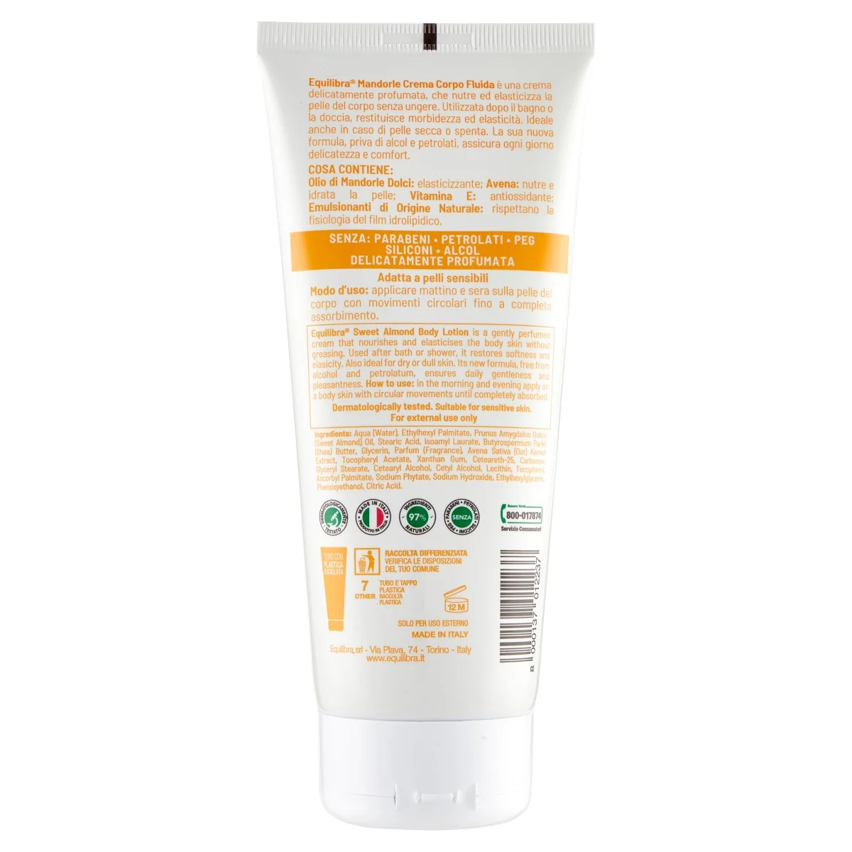 Equilibra Crema Corpo Fluida Mandorle 200 Ml Nutre la Pelle