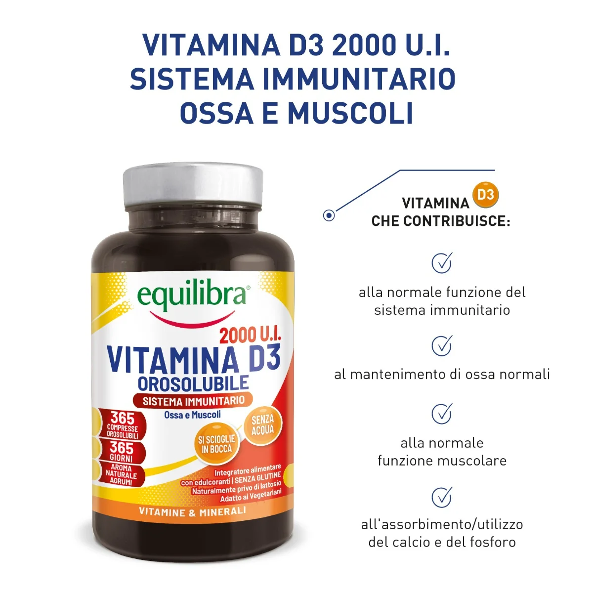 Equilibra Vitamina D3 Orosolubile 365 Compresse Vitamina D