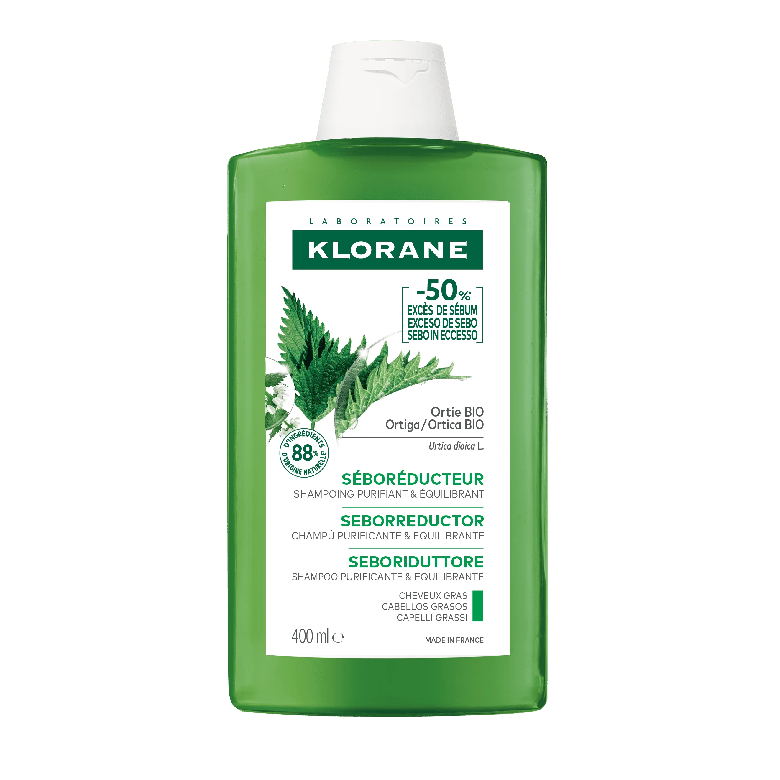 Klorane Shampoo Seboriduttore all'Ortica Purificante ed Equilibrante 400 ml Capelli Grassi
