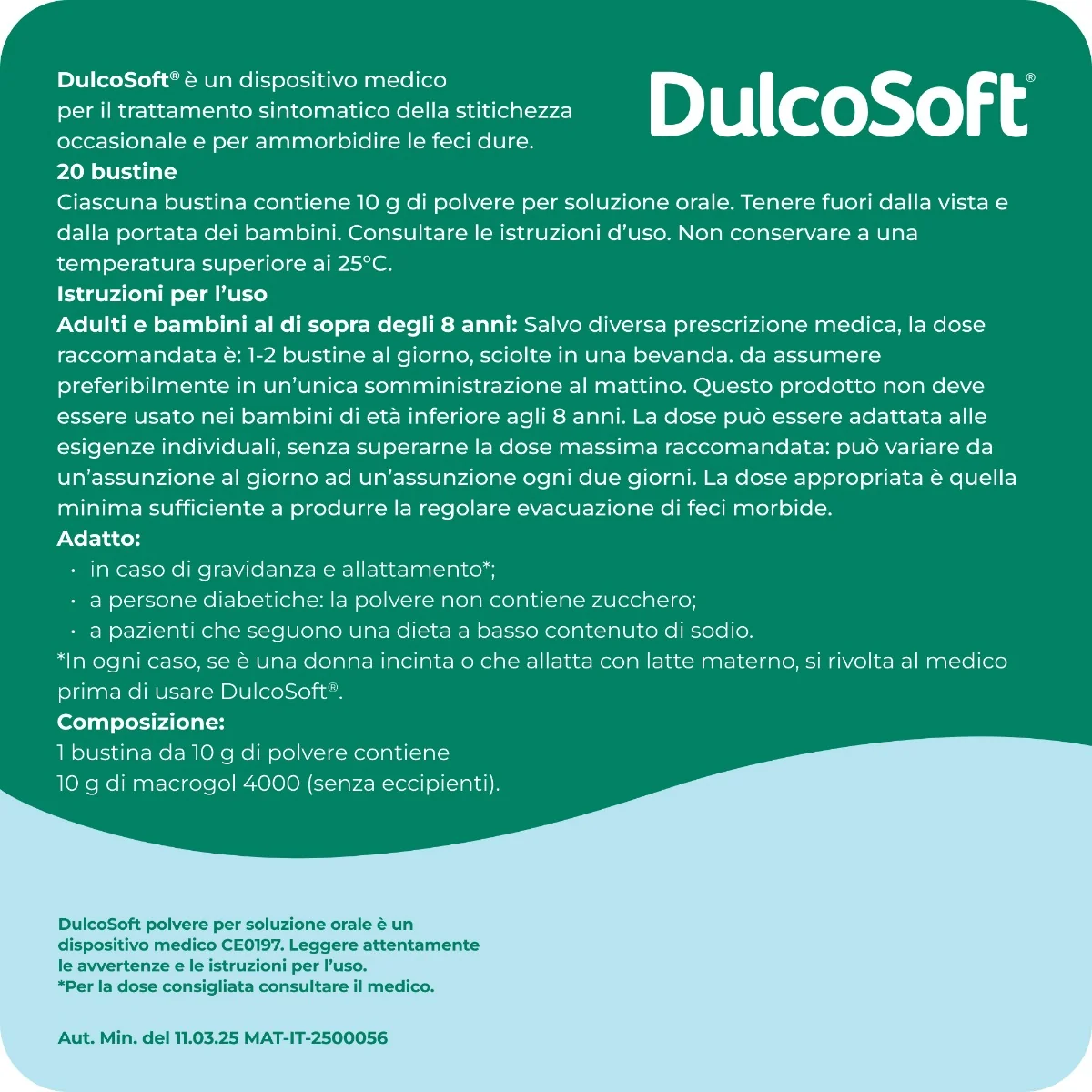Dulcosoft 20 Bustine Lassativo Delicato
