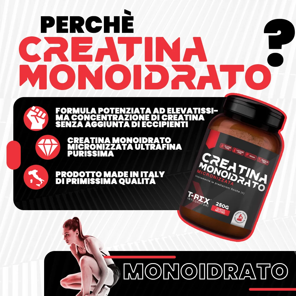 T-Rex Creatina Monoidrato Neutro 250 G Attività Sportiva