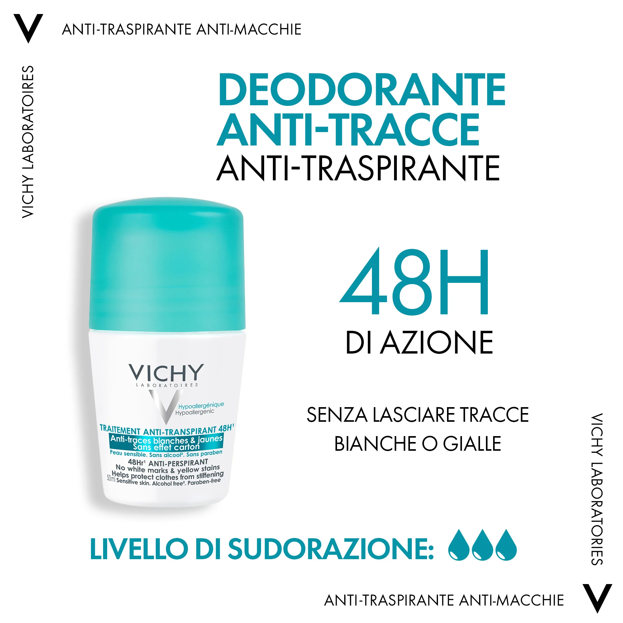 Vichy Deodorante Antitraspirante Roll-On 48H, 50 Ml Tutti i tipi di pelle