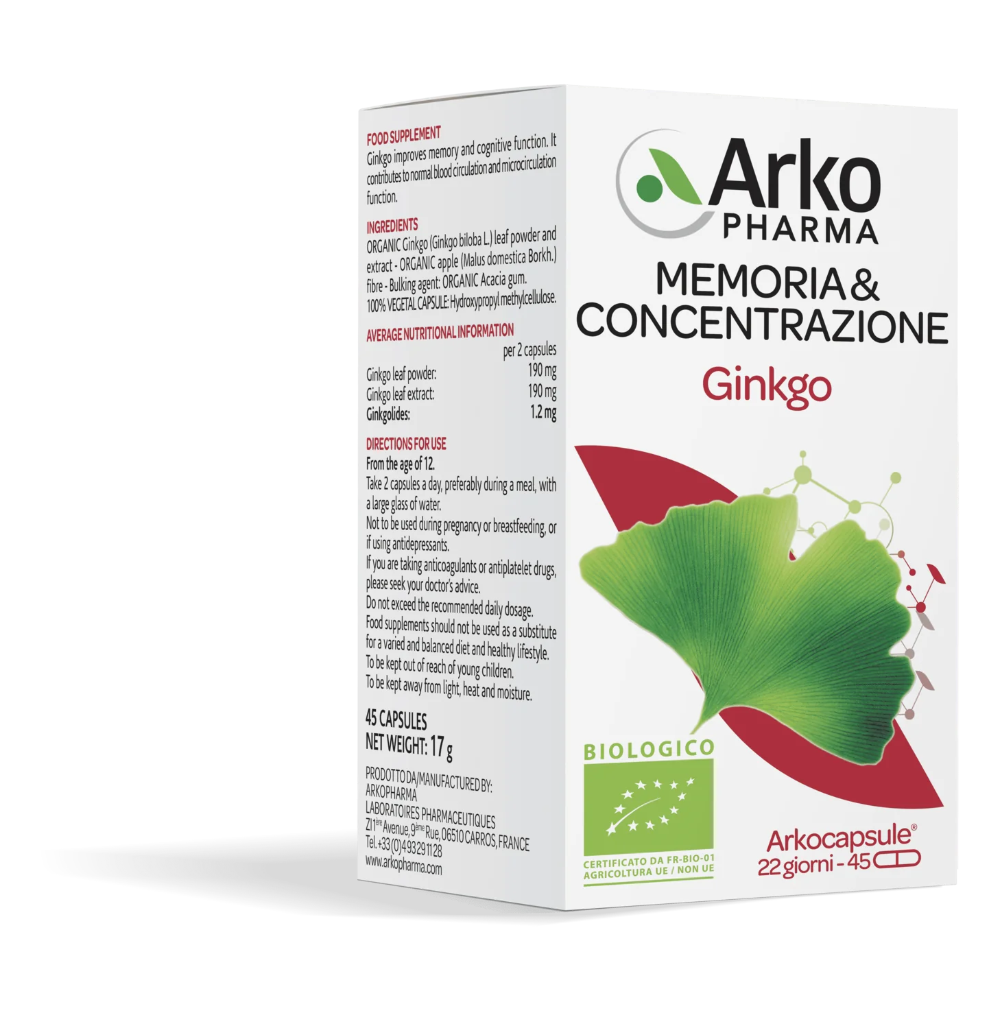 Arkopharma Arkocapsule Ginkgo BIO 45 capsule Memoria e concentrazione