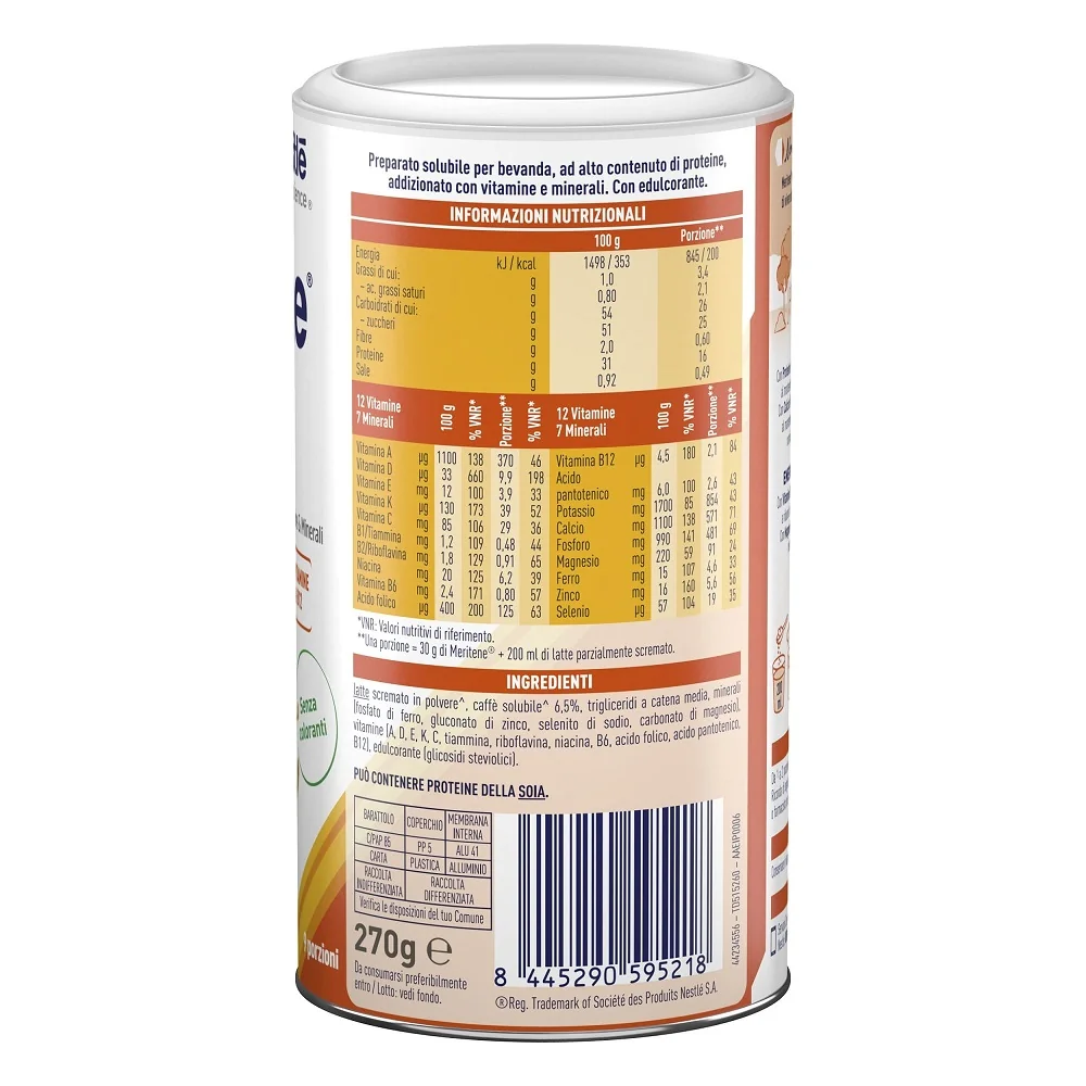 Meritene Forza e Vitalità Polvere Caffè Integratore Proteine Vitamine e Minerali 270 g Disfagia e Malnutrizione
