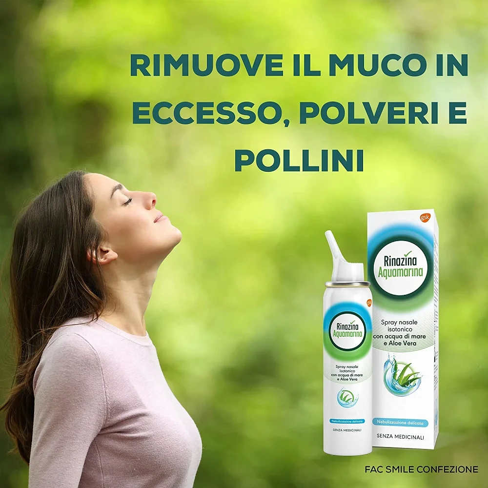 Rinazina Aquamarina Spray Nasale Isotonico con Aloe Vera 100 ml Pulizia Nasale