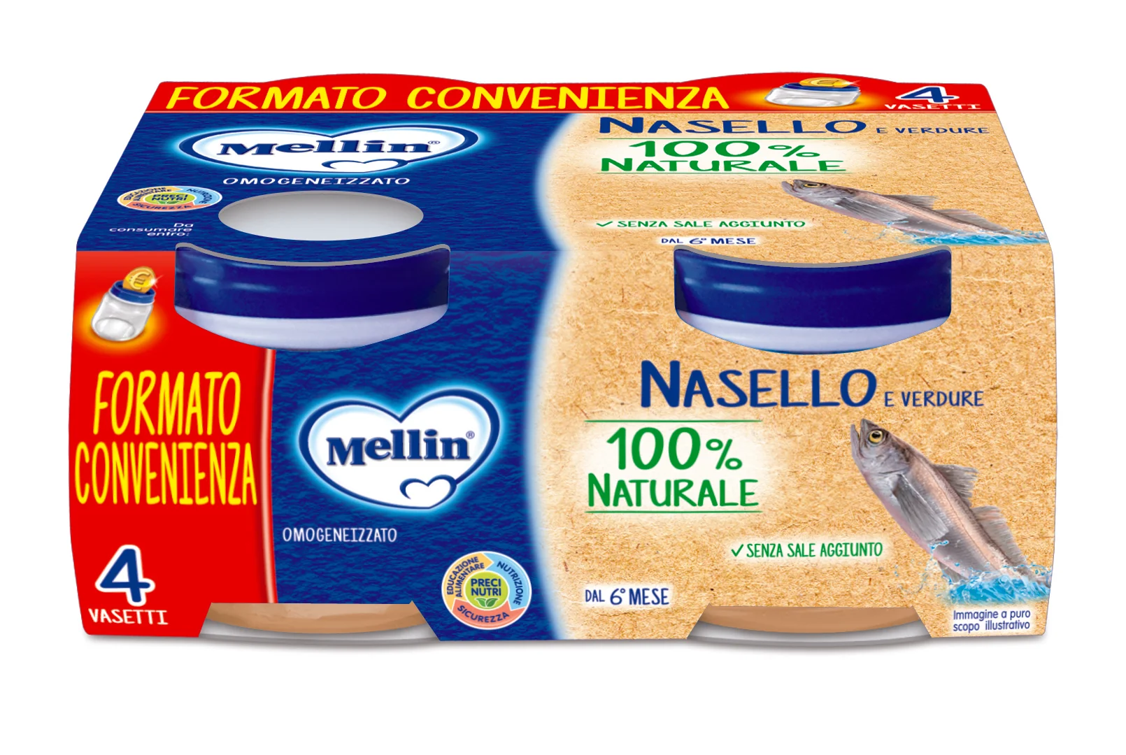 Mellin Omogenizzato Nasello 4x80 g Svezzamento