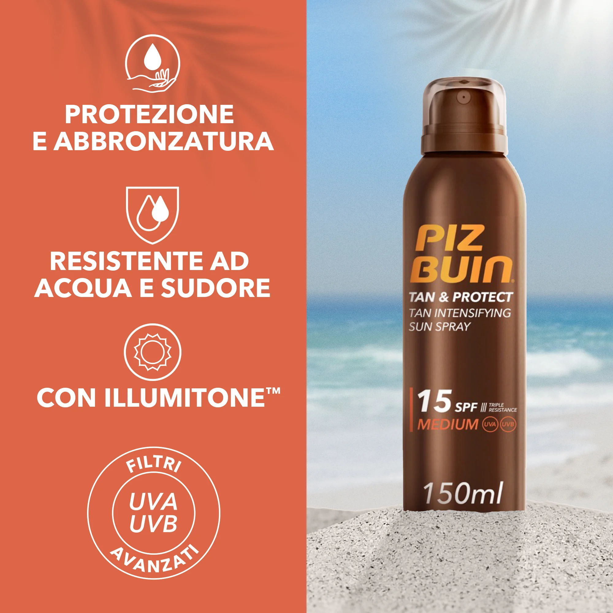 PIZ BUIN Tan & Protect Spray Solare Intensificatore dell'Abbronzatura SPF 15 150 ml Spray Abbronzante