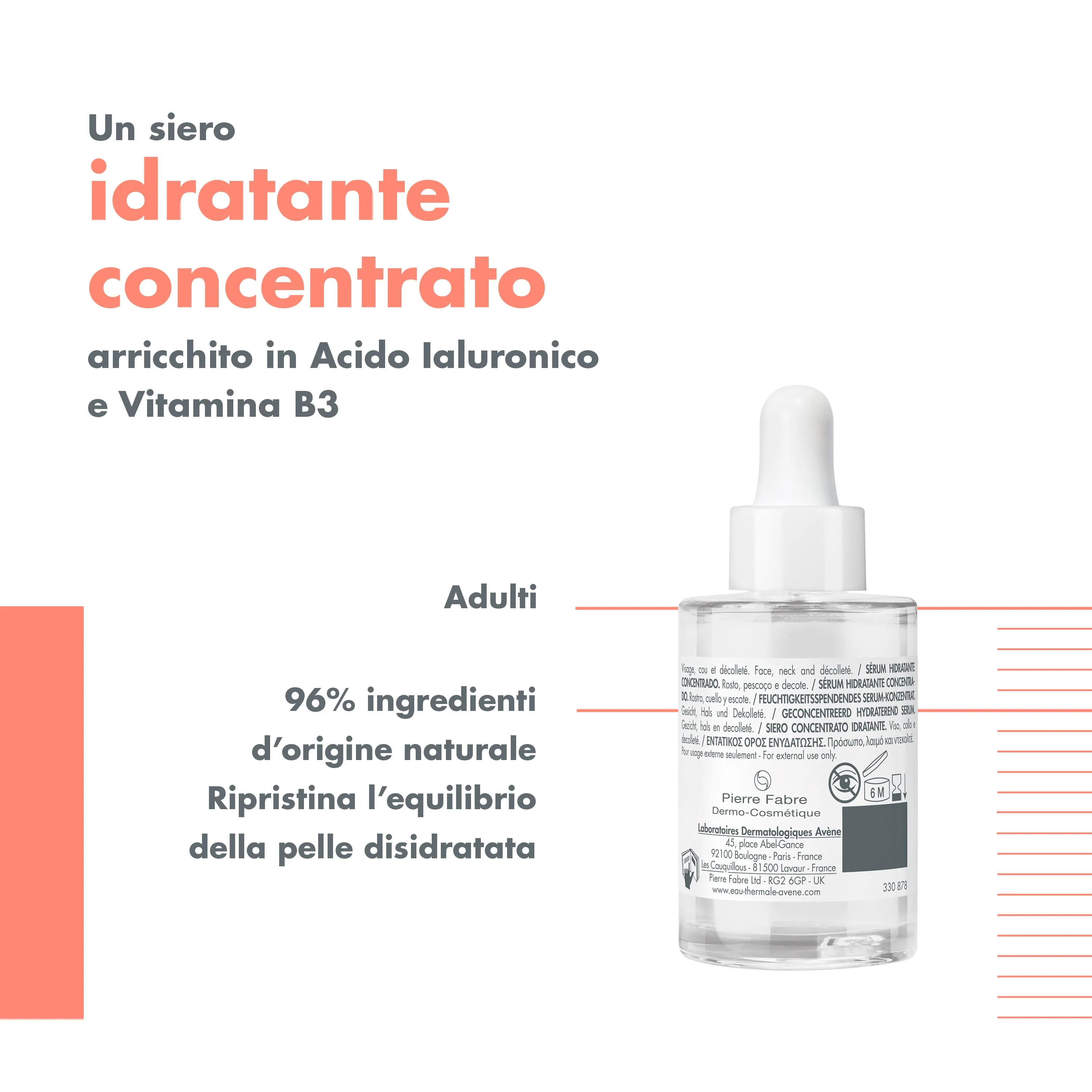 Eau Thermale Avene Hydrance Boost Siero Concentrato Idratante 30 ml Pelle Disidratata