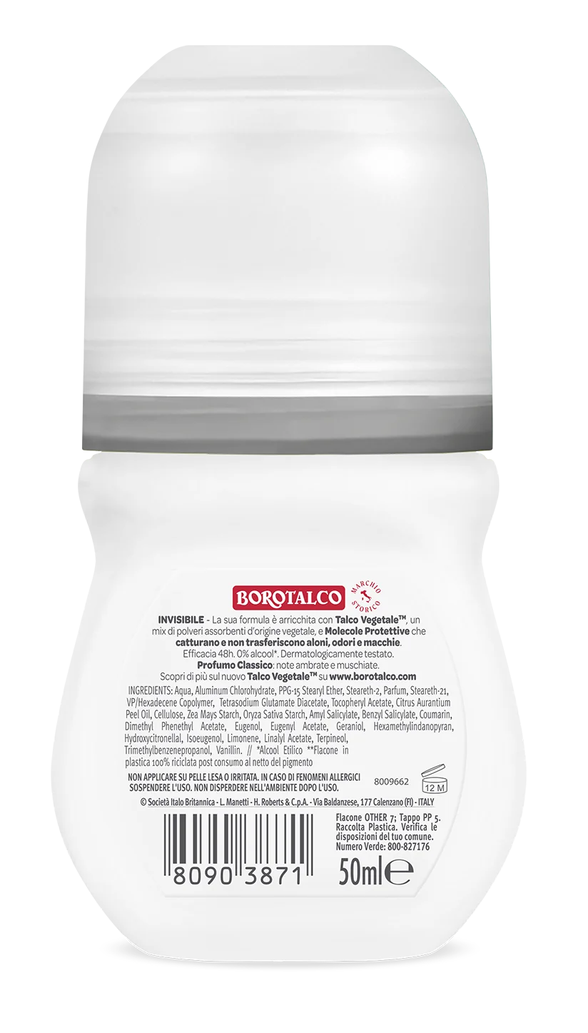 Borotalco Deo Roll Invisibile Grigio 50 ml Deodorante roll-on 48h