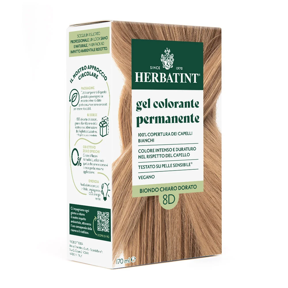 Herbatint Gel Colorante Permanente 8D Biondo Chiaro Dorato 170 Ml Colore Intenso e Duraturo
