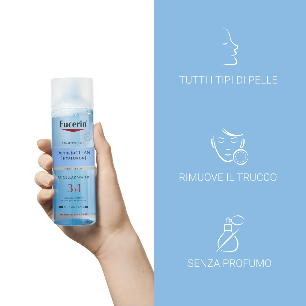 Eucerin DermatoClean Hyaluron Acqua Micellare 3in1 Viso 200 ml Tutti i Tipi di Pelle