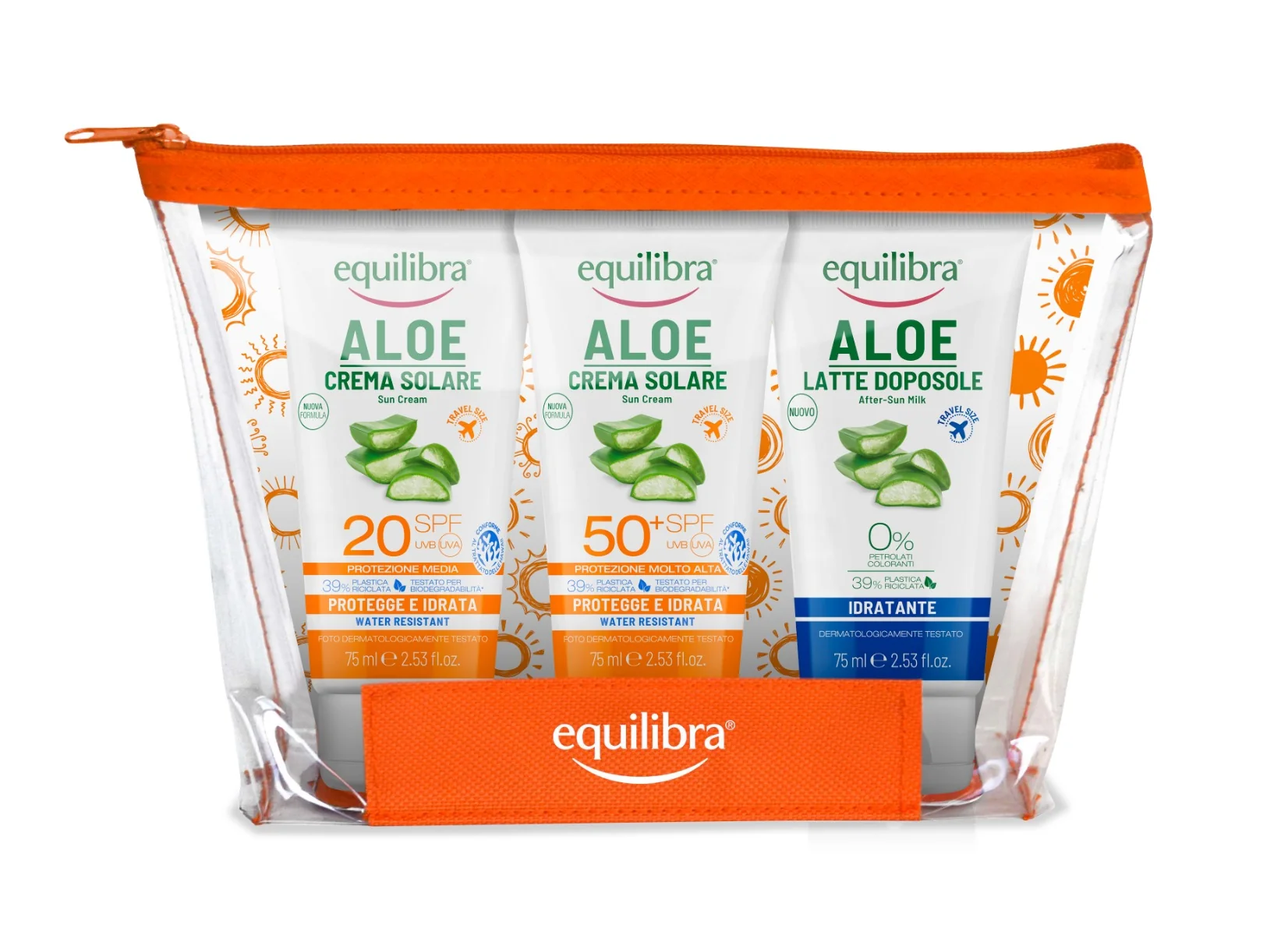 Equilibra Pochette Solari Mista Crema Solare SPF 20 75 ml+ Crema Solare SPF 50 75 ml + Latte Doposole 75 ml