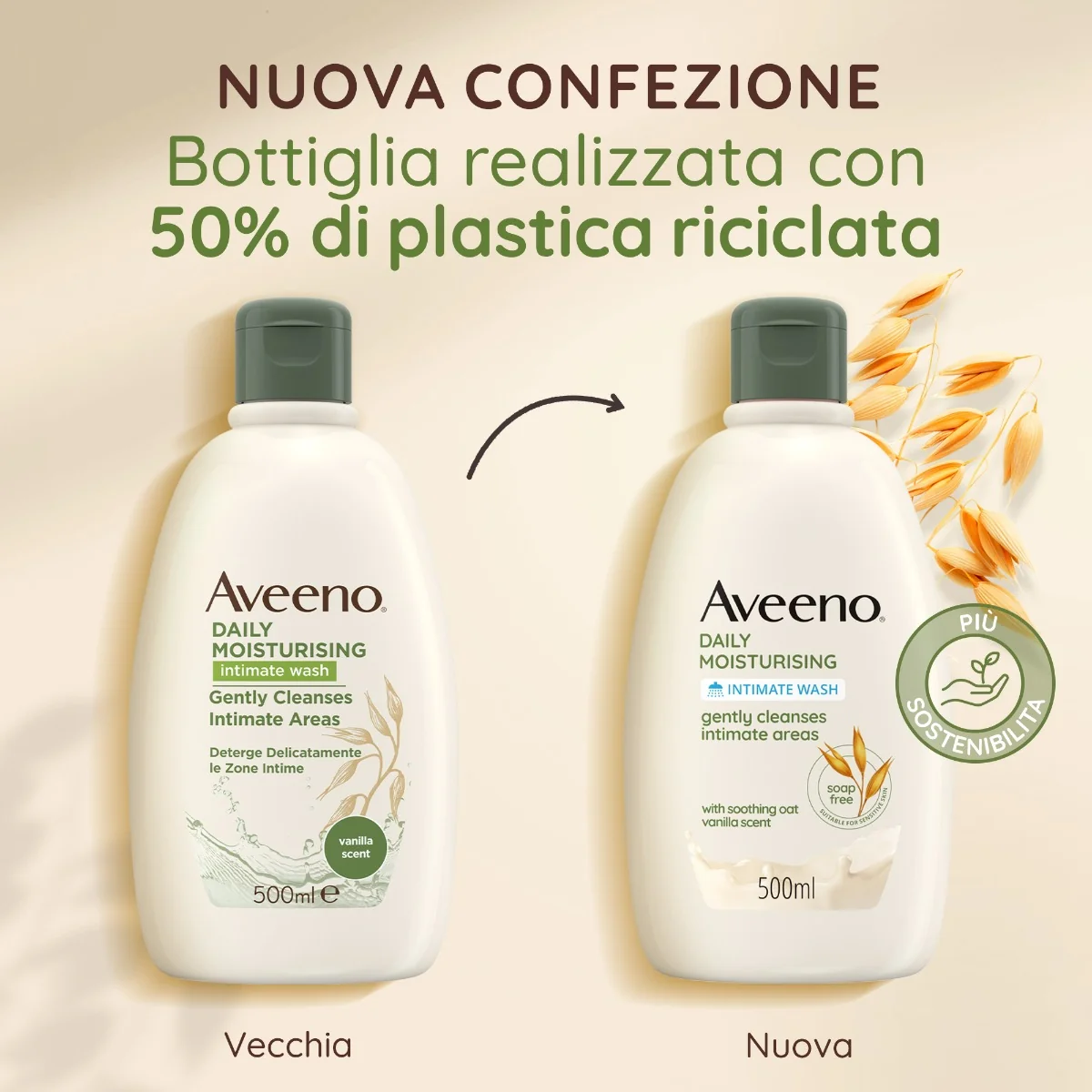 Aveeno Daily Moisturising Detergente Intimo 500 ml Per un'igiene intima delicata e senza sapone
