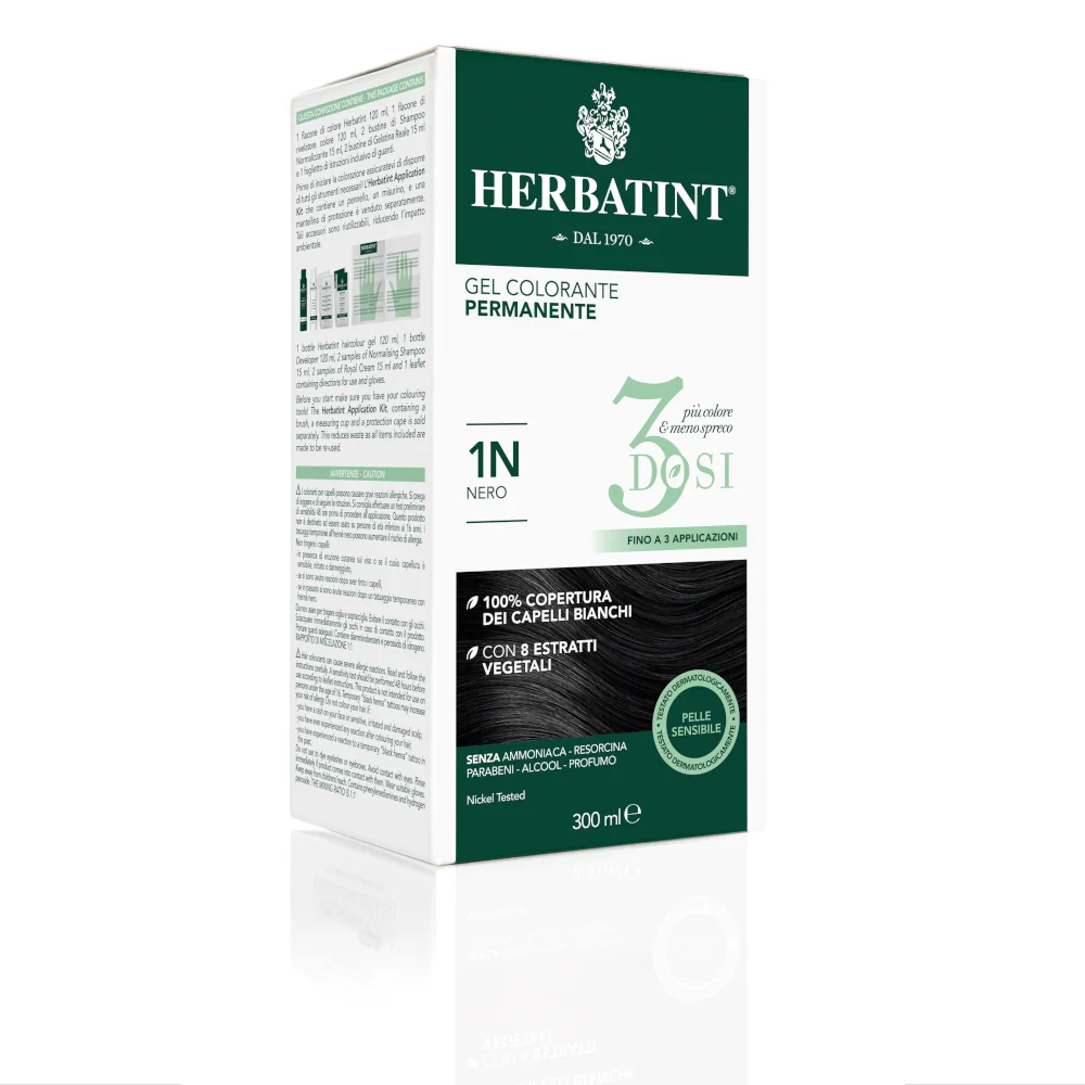 Herbatint Tintura Capelli Gel Permanente 3Dosi 1N Nero 300 ml 