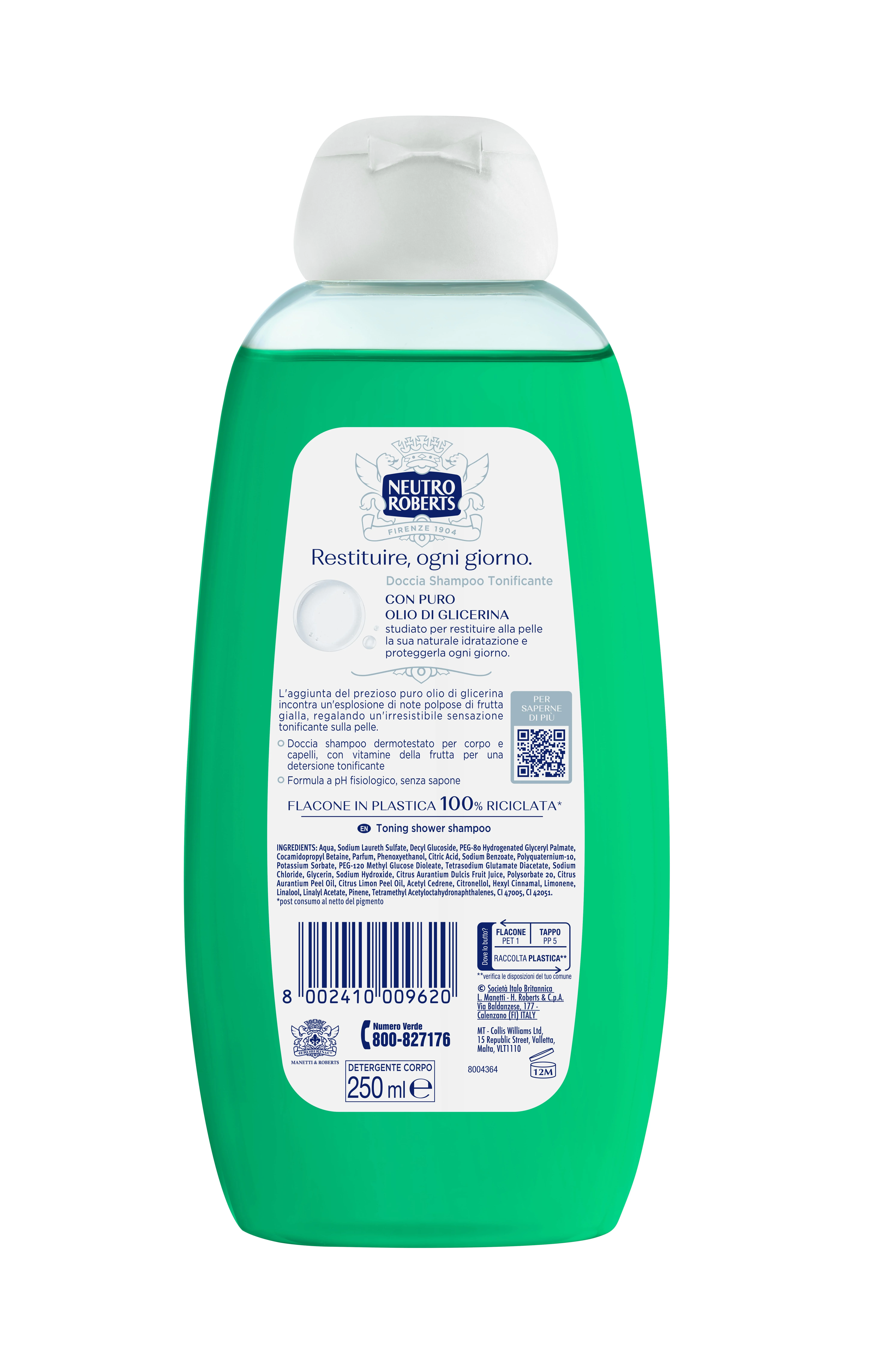 Neutro Roberts Doccia Shampoo Tonificante 250 ml Con Vitamine della Frutta