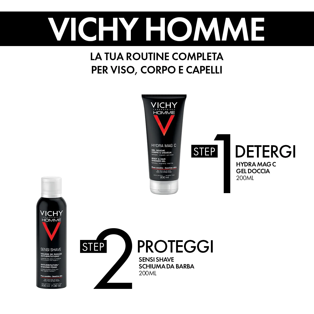 Cofanetto Natale Vichy Homme 2023 Hydra Mag C Gel Doccia + Sensi Shave Schiuma Da Barba