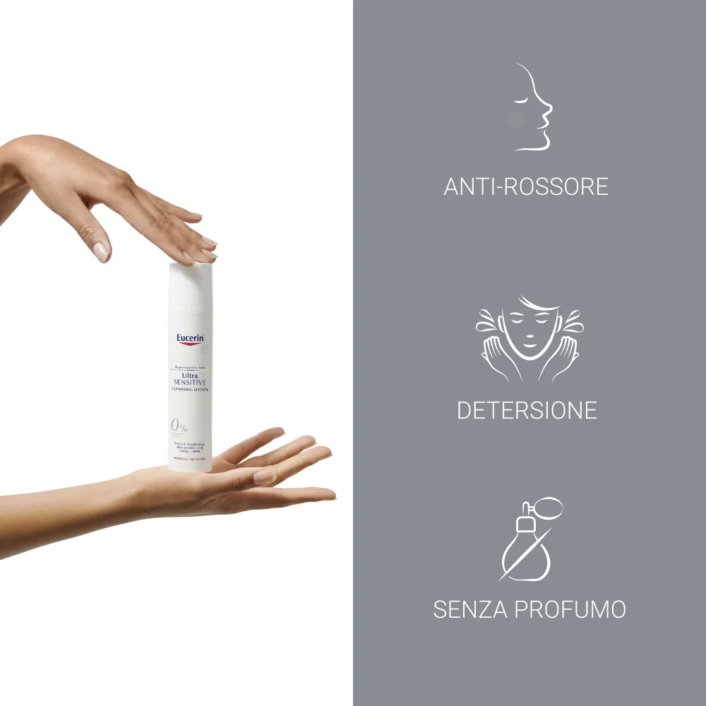 Eucerin UltraSensitive Lozione Detergente Anti-rossore Viso 100 ml Azione Detergente
