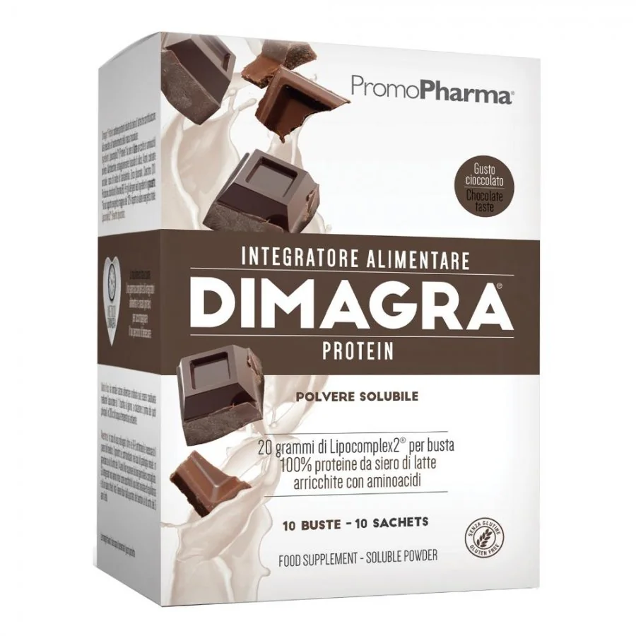 PromoPharma Dimagra Protein Cioccolato 10 Buste Integratore per Massa Muscolare