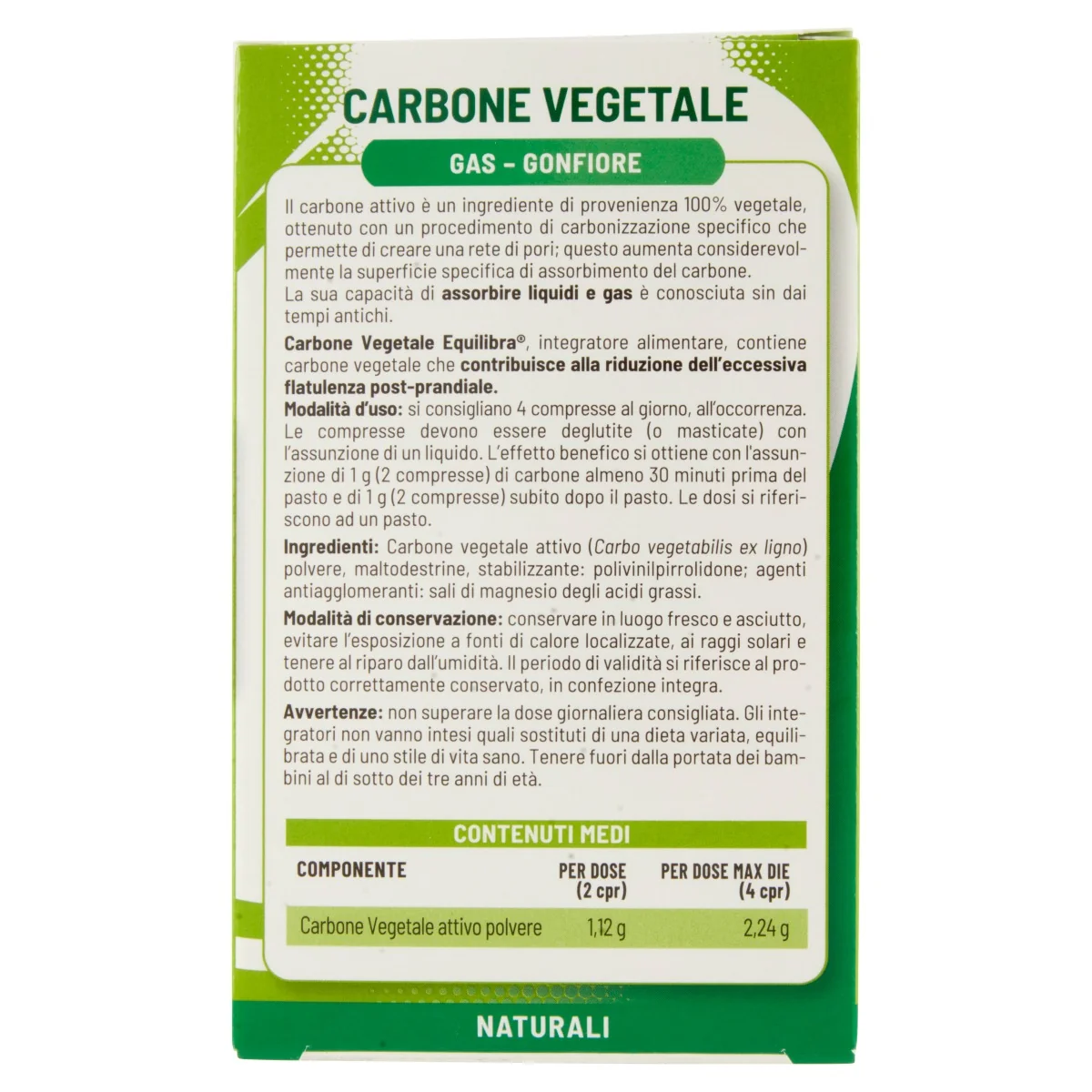 Equilibra Carbone Vegetale 50 Compresse Integratore Contro Gonfiore e Gas