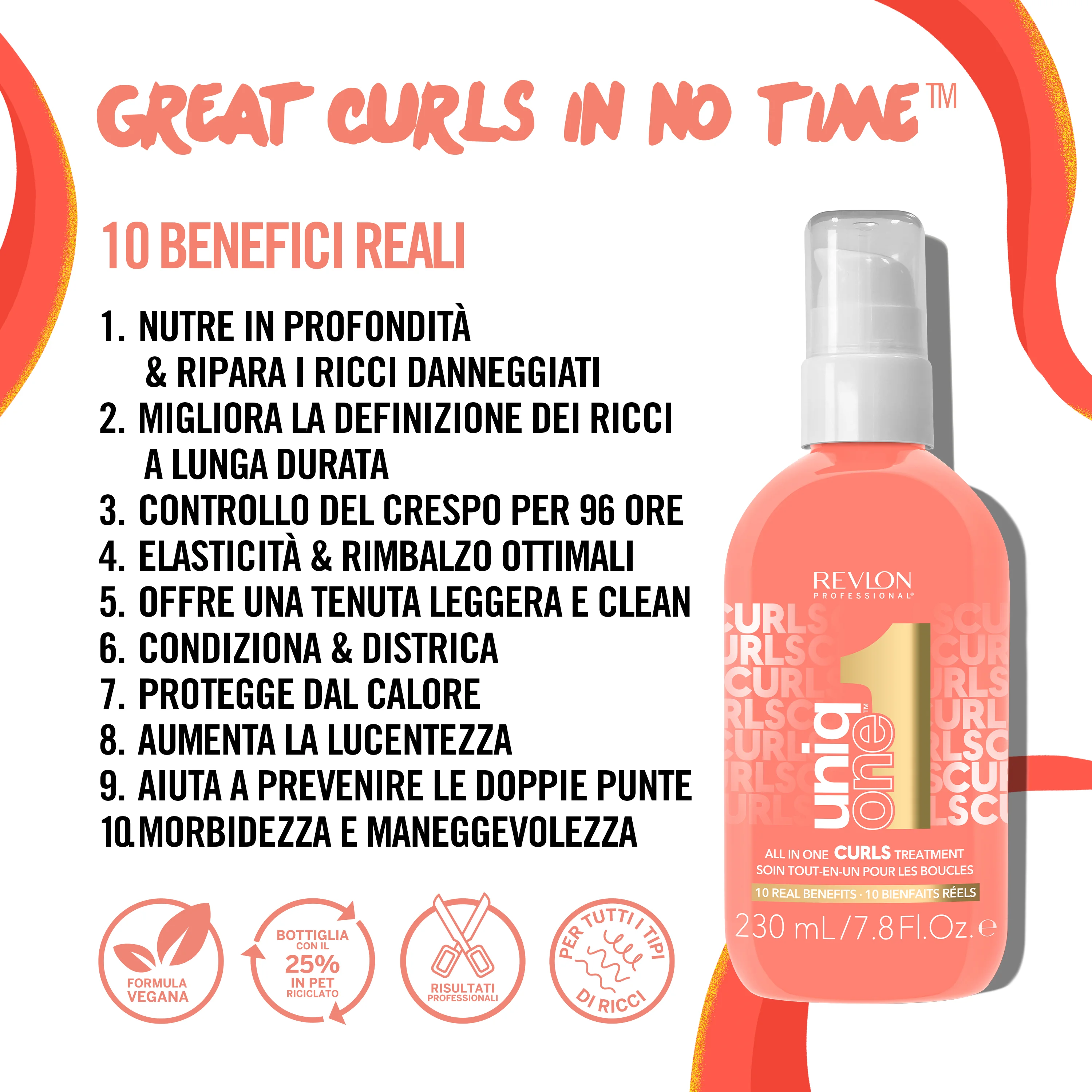 Revlon Uniqone All In One Curls Treatment 230 ml Trattamento senza risciacquo per capelli ricci