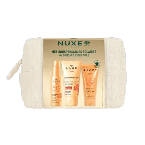 Nuxe Sun - Pochette Indispensables Solaires Crema Solare Viso SPF50+ 30ml + Spray Viso e Corpo SPF50 50ml + Doposole 50ml
