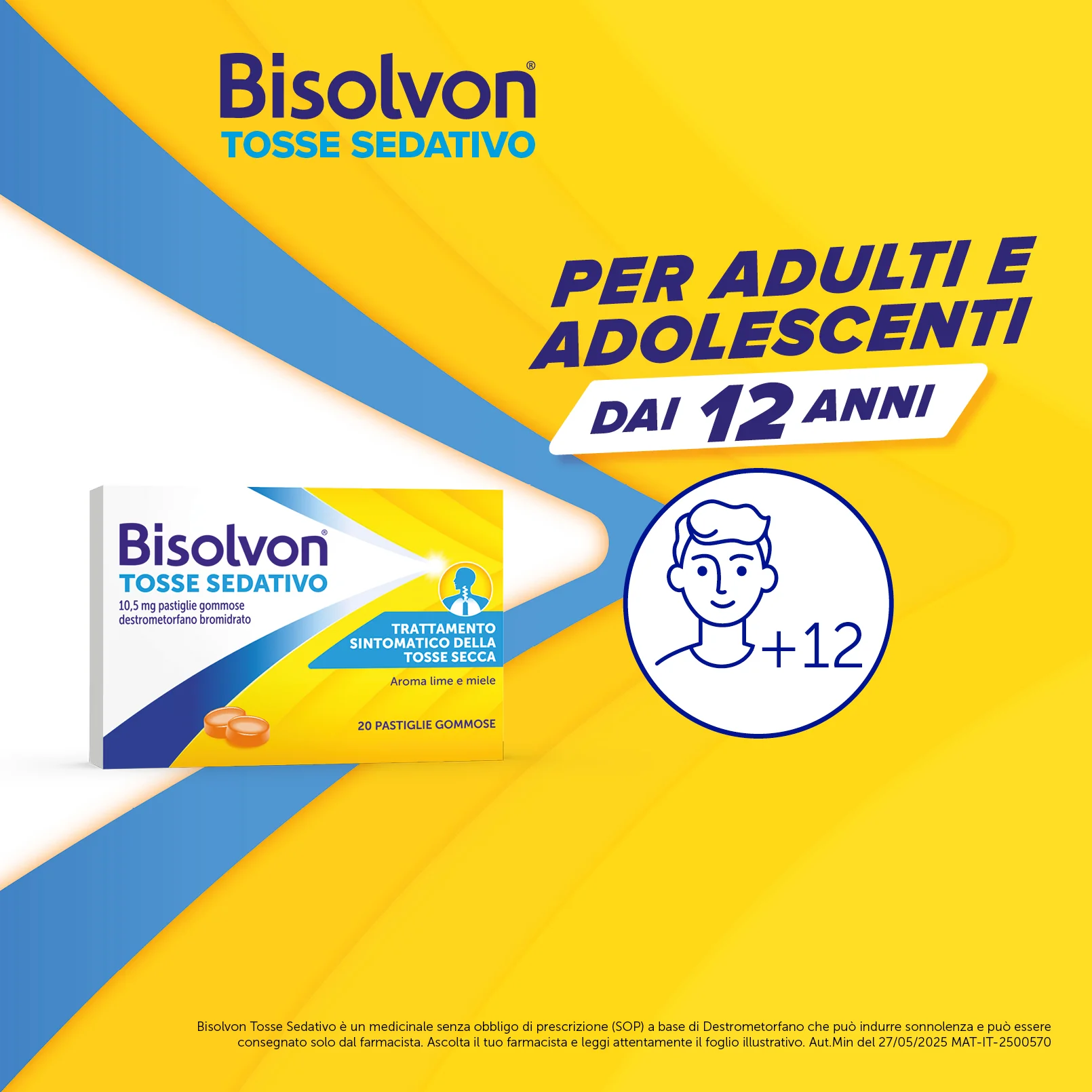 Bisolvon Tosse Sedativo 10,5 mg 20 Pastiglie Gommose Calma la Tosse