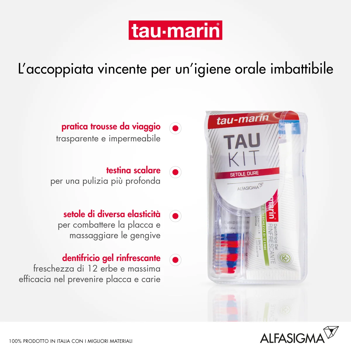 Tau-Marin Kit Spazzolino Duro e Dentifricio gel Rinfrescate alle Erbe 20 ml