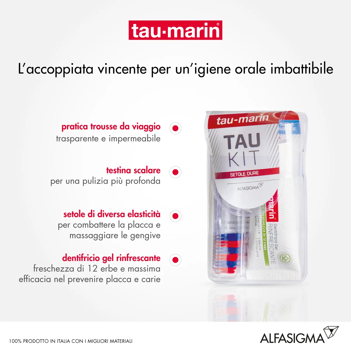 Tau-Marin Kit Spazzolino Duro e Dentifricio gel Rinfrescate alle Erbe 20 ml 