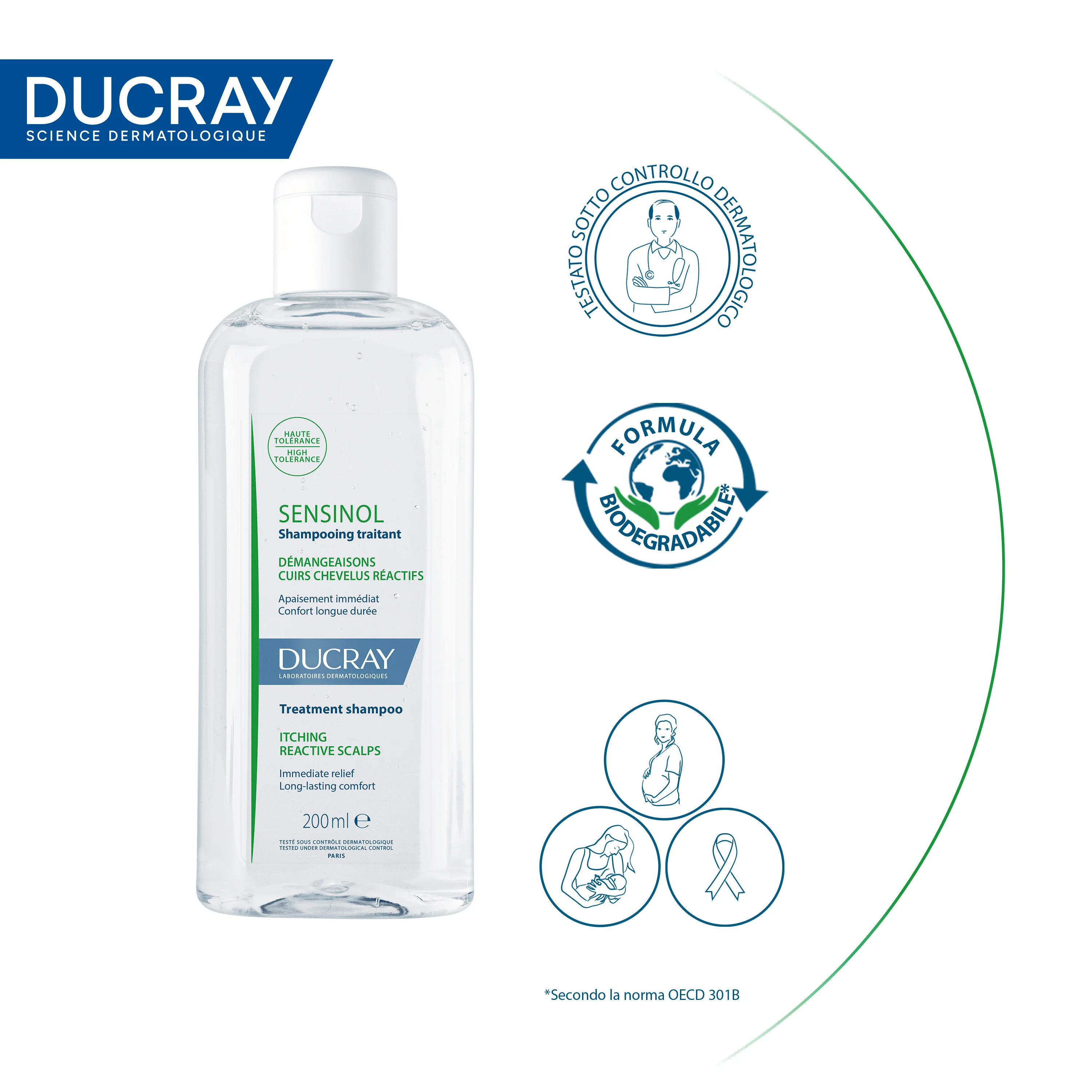 Ducray Sensinol Shampoo trattante 200 ml Cuoio Capelluto Sensibile e Reattivo
