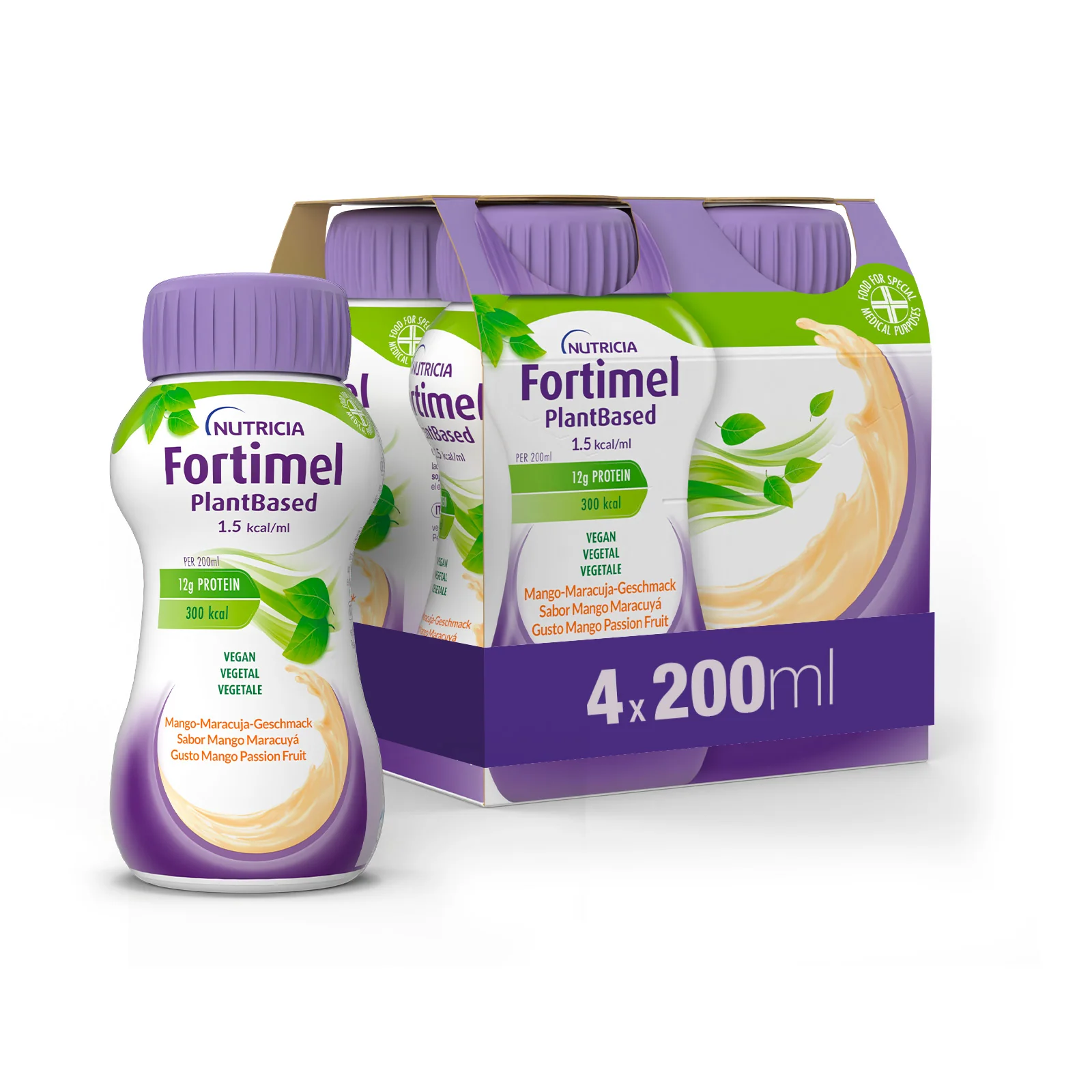 Nutricia Fortimel Plantbased Protein, Mango e Passion Fruit, 4x200ml Integratore  Iperproteico
