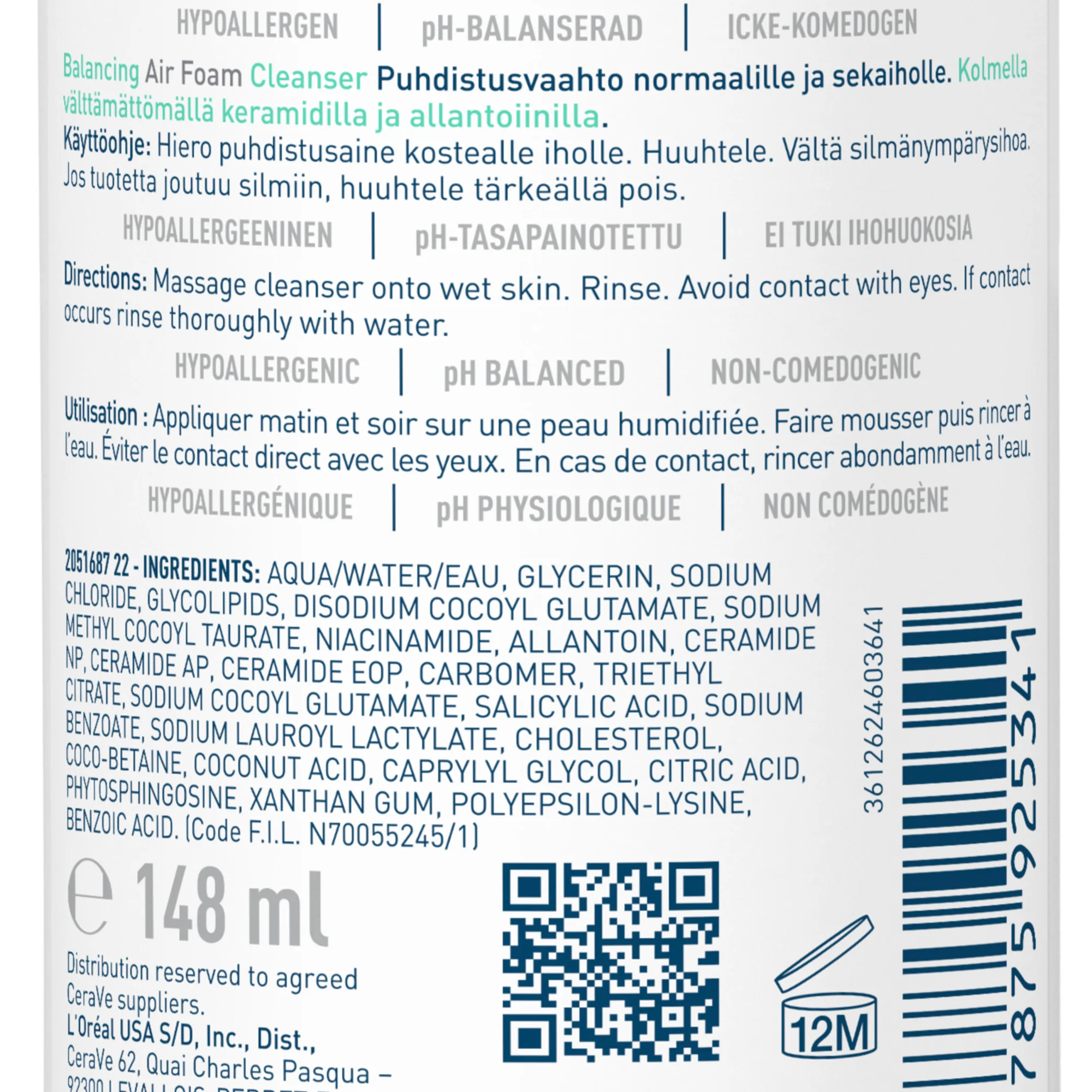 Cerave Detergente Mousse Riequilibrante 148 ml Pelle da Normale a Mista