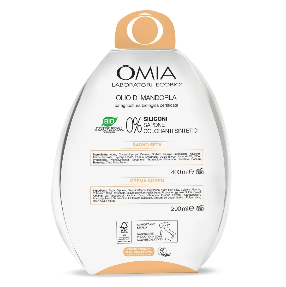 Omia Ovetto Mandorla Bagno Seta 400 ml + Crema corpo 200 ml Trattamento corpo addolcente ed emolliente