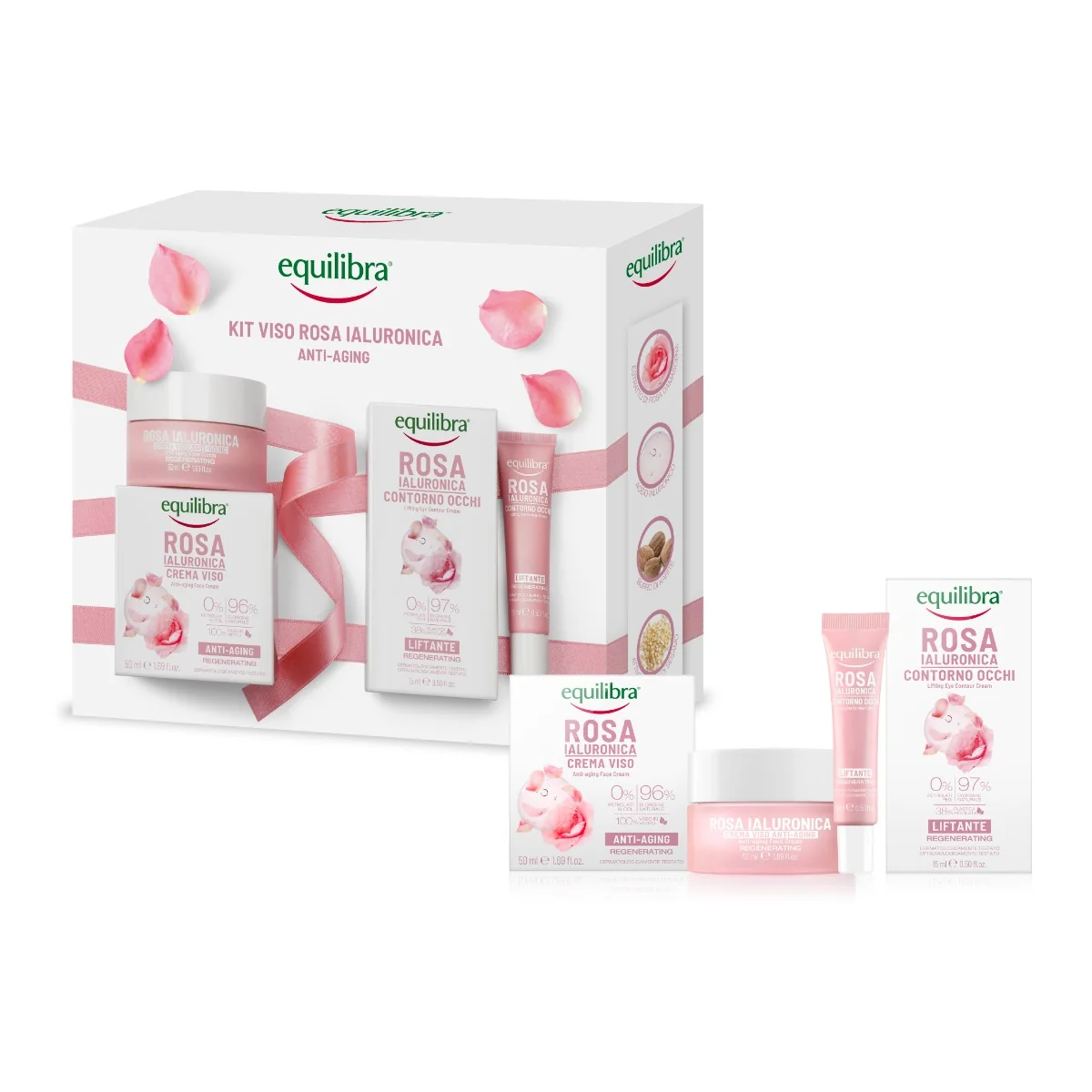 Equilibra Viso Kit Rosa Ialuronica Anti Aging Crema Viso 50 ml + Contorno Occhi Liftante 15 ml