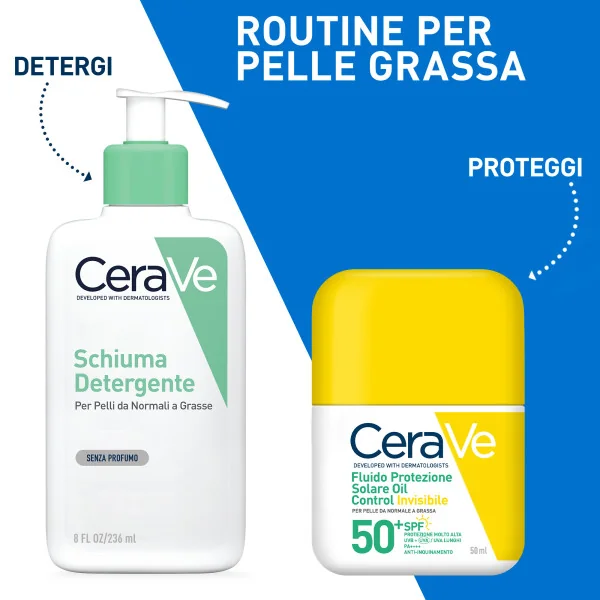 CeraVe Fluido Protettivo Solare Oil Control SPF50+ 50 ml Fluido Solare Invisibile per Pelli Grasse