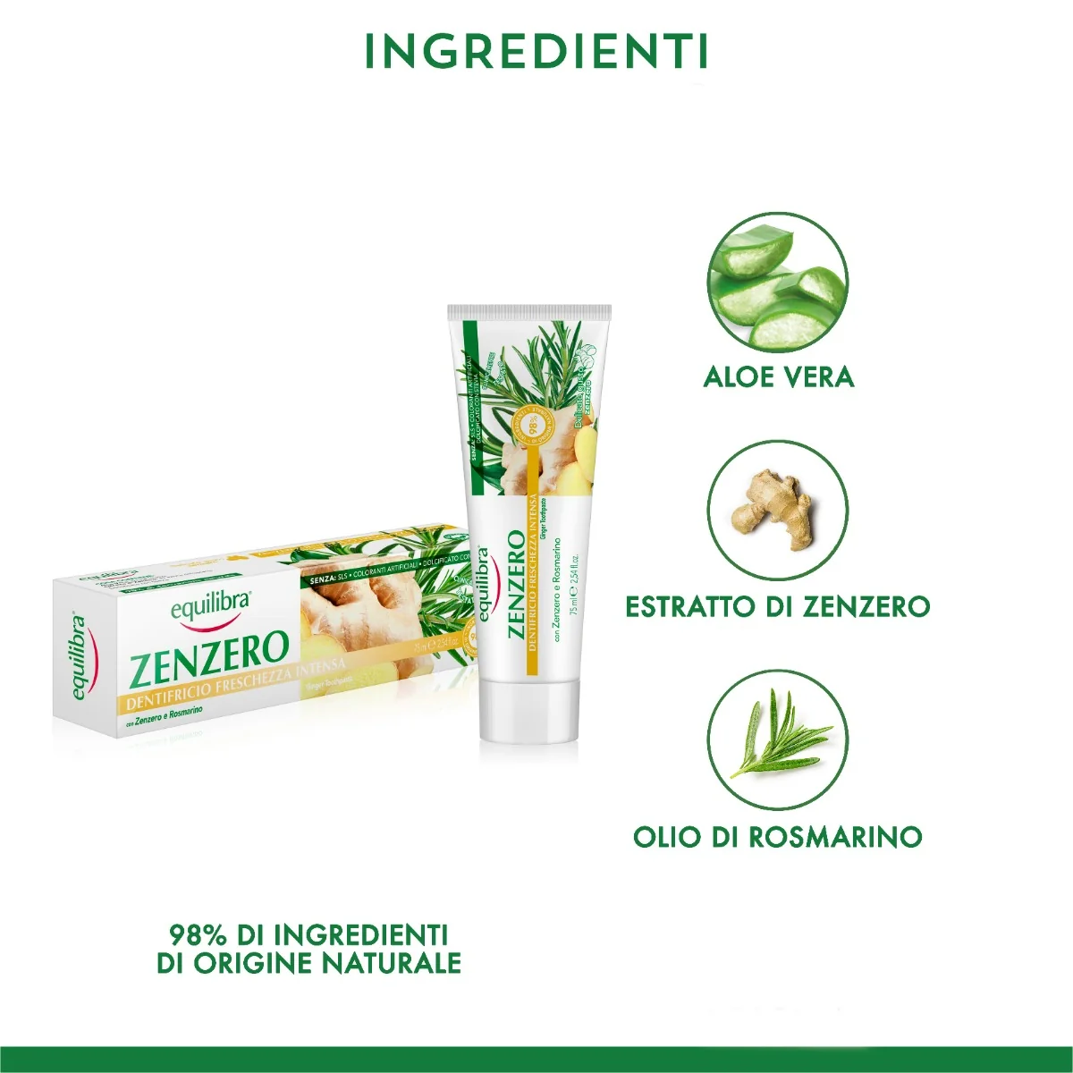 Equilibra Dentifricio Zenzero 75 Ml Lenitivo e Rinfrescante