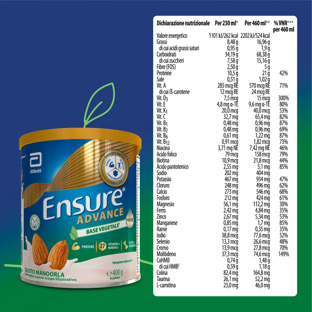 Ensure Advance Base Vegetale 400 g Gusto Mandorla Integratore Alimentare Con Proteine Vegetali