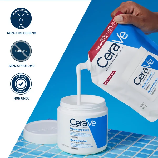 Cerave crema Idratante Refill 473 ml Ricarica per il benessere della Pelle Secca