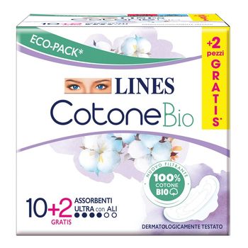 Lines Cotone Bio Ultra Ali 10+2 Pezzi 100% cotone sulla pelle