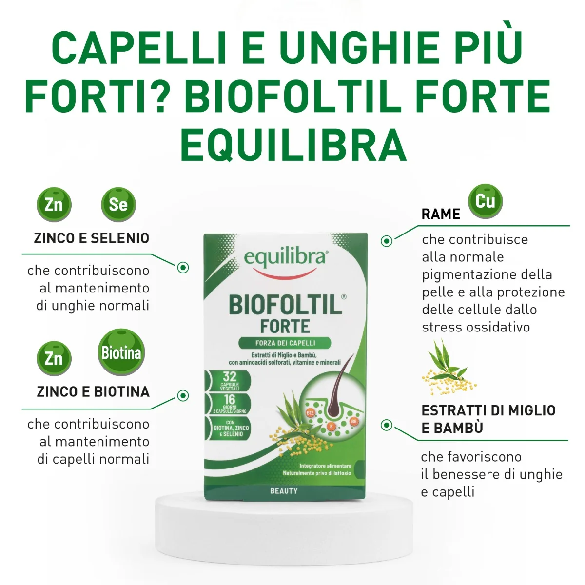 Equilibra Biofoltil Forte 32 Perle Vegetali Integratore per Rinforzare i Capelli