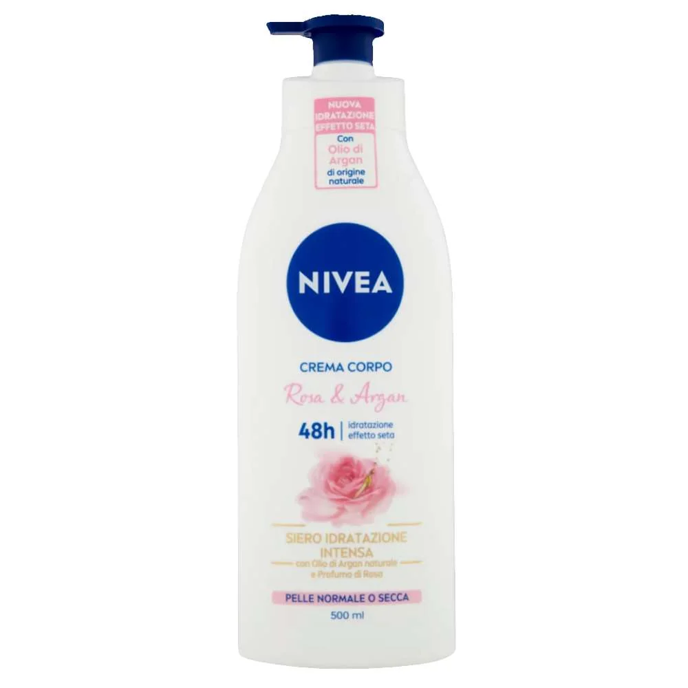 Nivea Crema Corpo Rosa & Olio di Argan 500 ml Pelle Secca e Normale