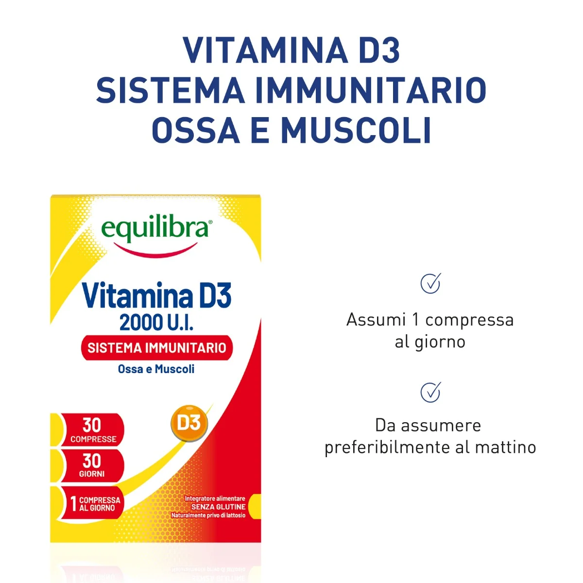 Equilibra Vitamina D3 2000 U.I. 30 Compresse Integratore per Sistema Immunitario