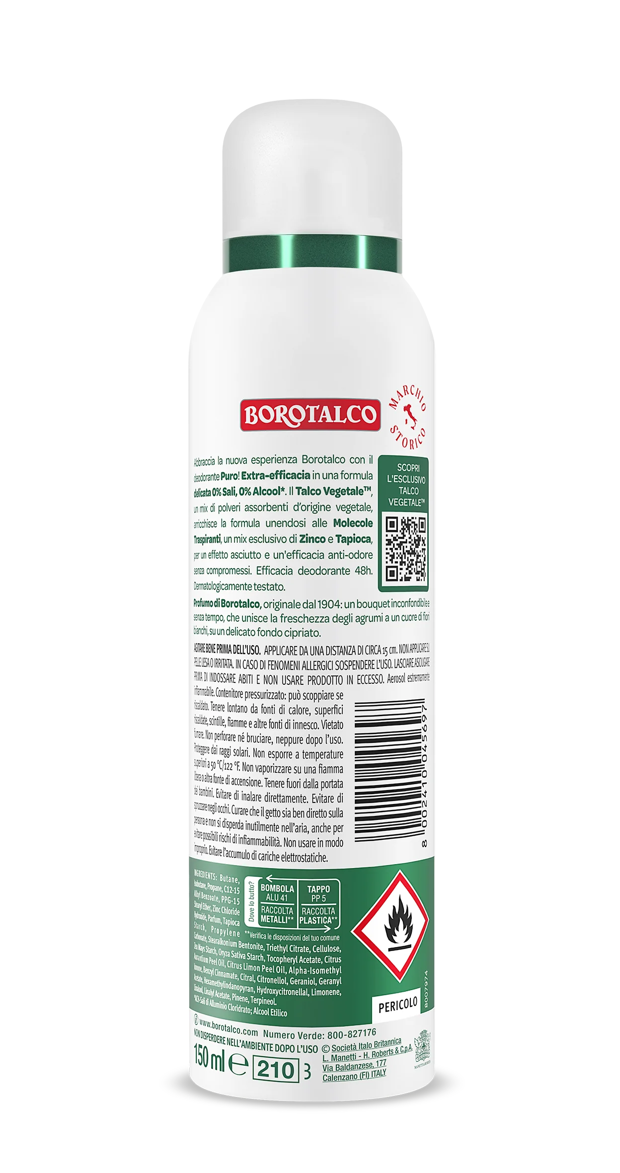 Borotalco Deo Spray Puro 150 ml Deodorante 48h