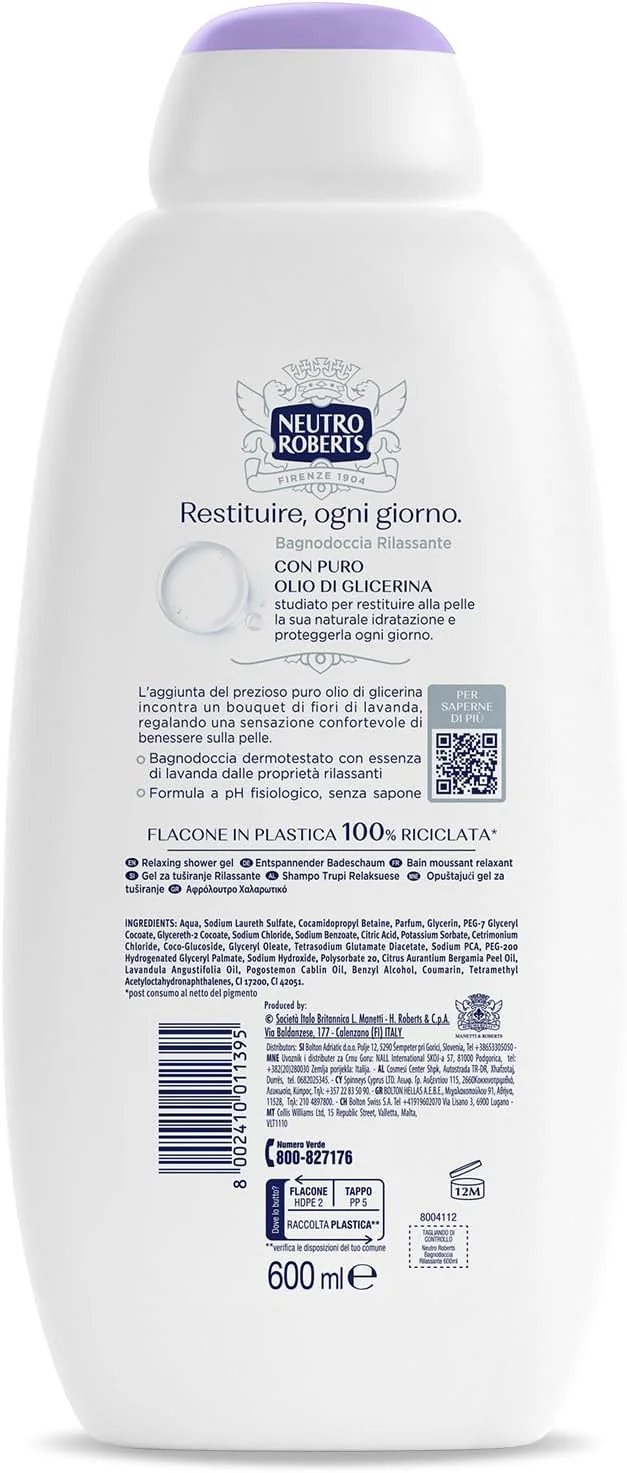 Neutro Roberts Bagnoschiuma Rilassante 600 ml Con Lavanda Essenziale