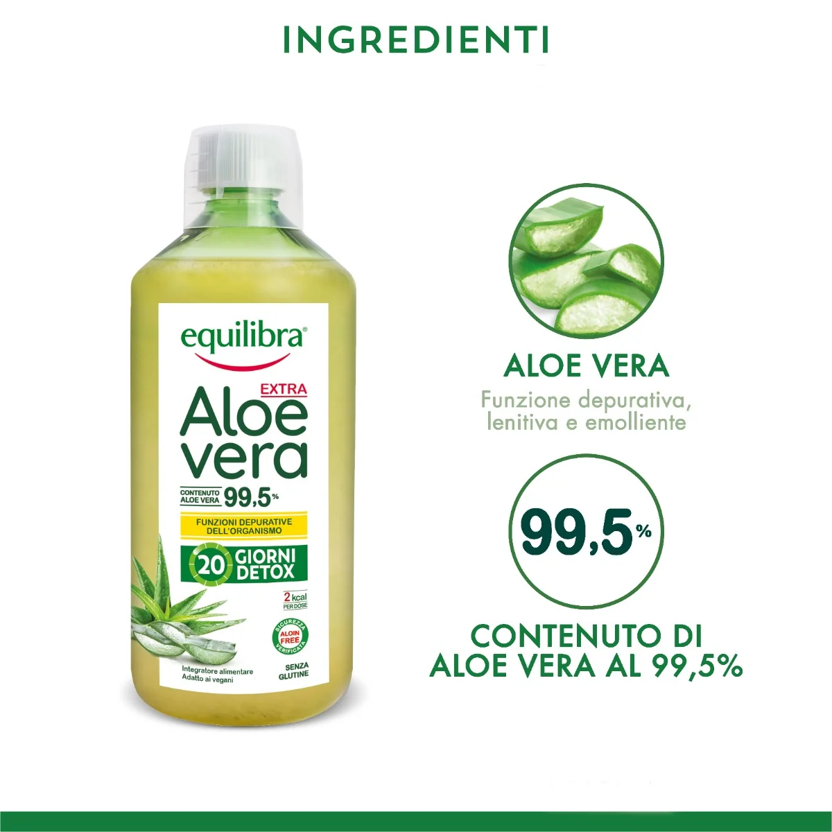 Equilibra Aloe Vera Extra 99,5% 1 L Azione Depurativa e Digestiva