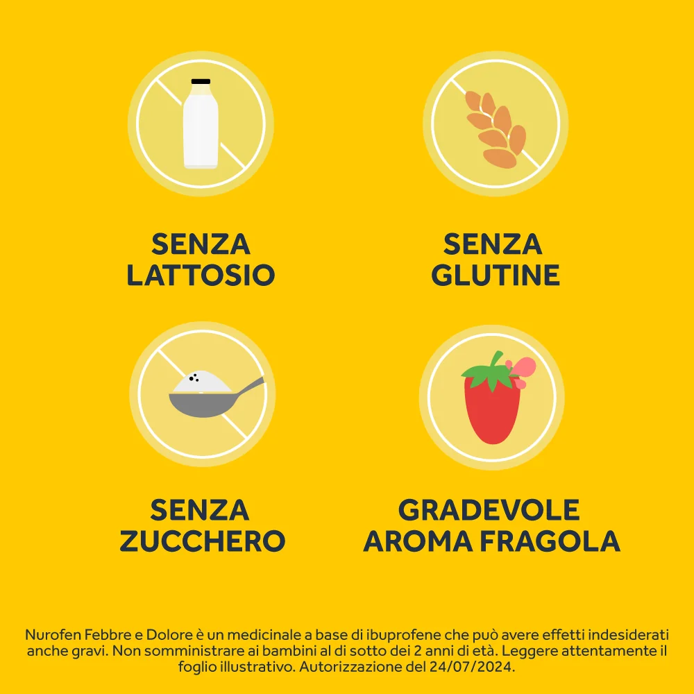 Nurofen Febbre e Dolore Bambini 200 mg/5 ml Ibuprofene Sospensione Orale Fragola 100 ml Bambini e Adulti
