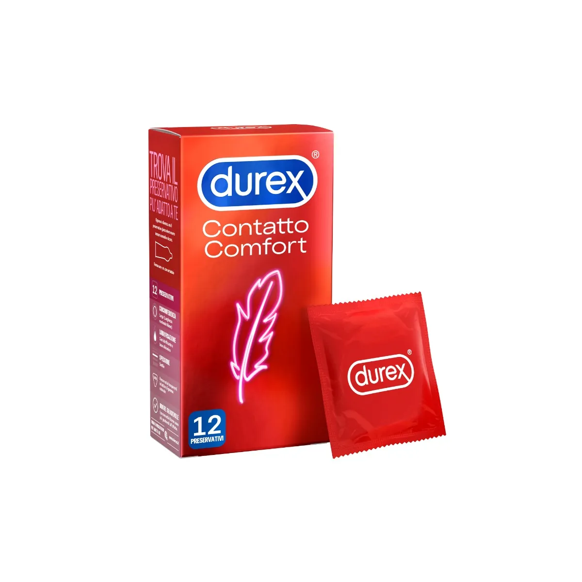 Durex Contatto Comfort Profilattici Sottili 12 Pezzi Elevata Lubrificazione